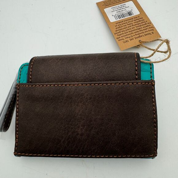 Tony Lama Teal Western RFID Wallet Floral Embossed Brown Flap Snap Closure NWT - Picture 2 of 11